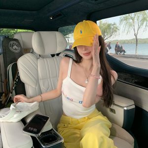 Summer Lemon Yellow Wide-Leg Jeans for Women - Loose Slim Fit Mid-Waist - Trendy Y2K Style