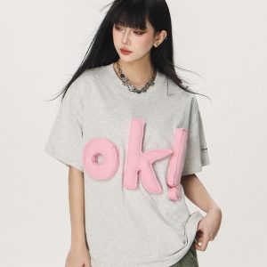 Summer Loose-Fit American Style Beer Team Captain Short Sleeve T-Shirt for Women - Unique High-End Casual Top