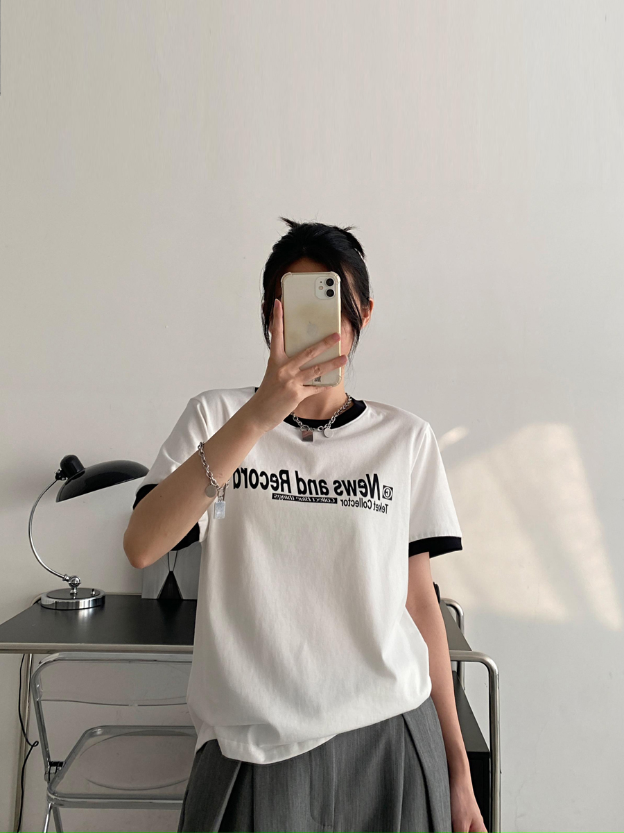 Summer Loose Fit Cotton T-Shirt for Women - Vintage Style Short Sleeve Top with Letter Print - Casual 90s Inspired Fashion Summer Loose Fit Cotton T-Shirt for Women - Vintage Style Short Sleeve Top with Letter Print - Casual 90s Inspired Fashion