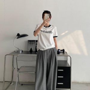 Summer Loose Fit Cotton T-Shirt for Women - Vintage Style Short Sleeve Top with Letter Print - Casual 90s Inspired Fashion
