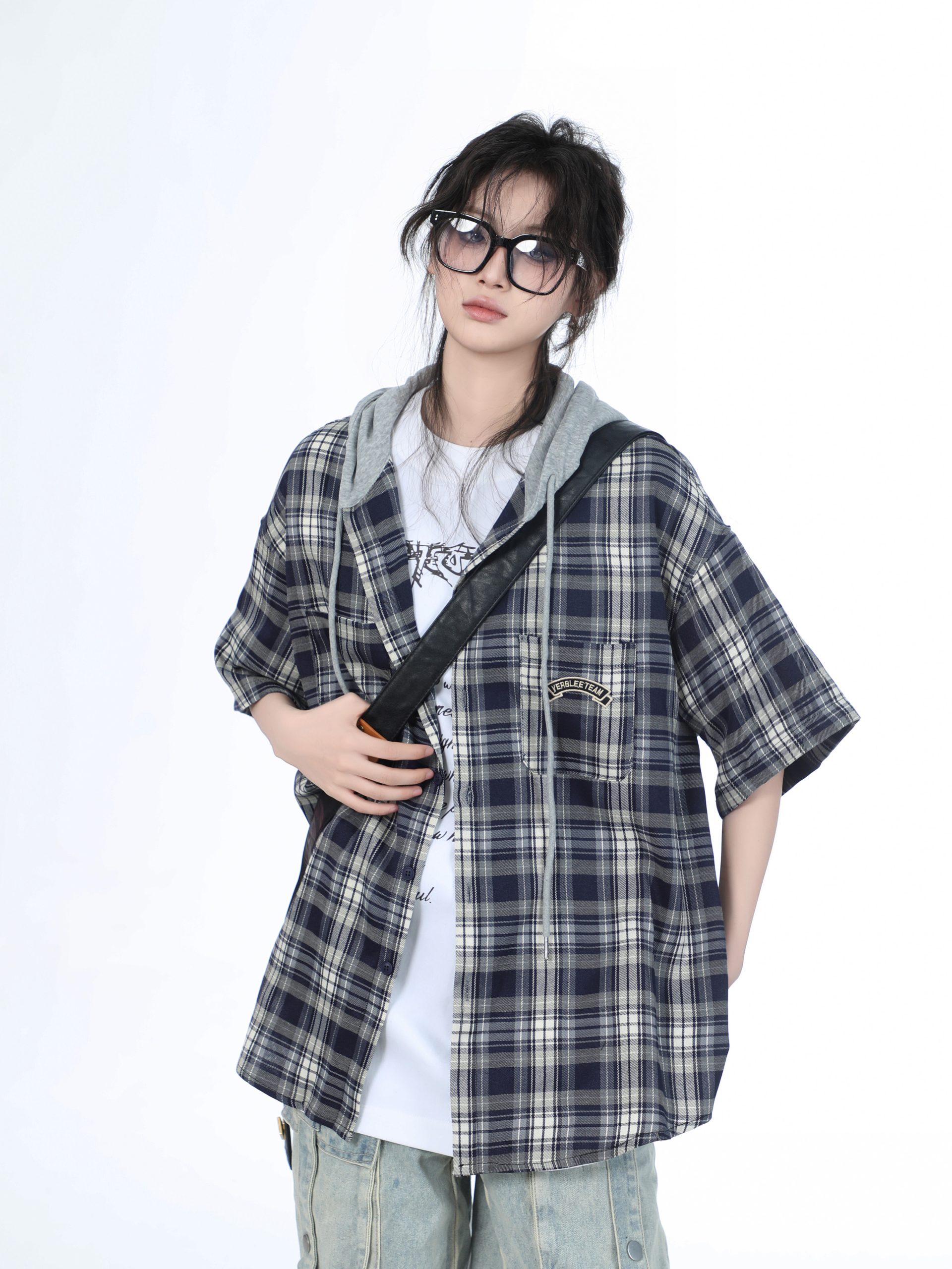 Summer Loose Plaid Hooded Short-Sleeve Shirt for Women - Casual Chic Style Summer Loose Plaid Hooded Short-Sleeve Shirt for Women - Casual Chic Style