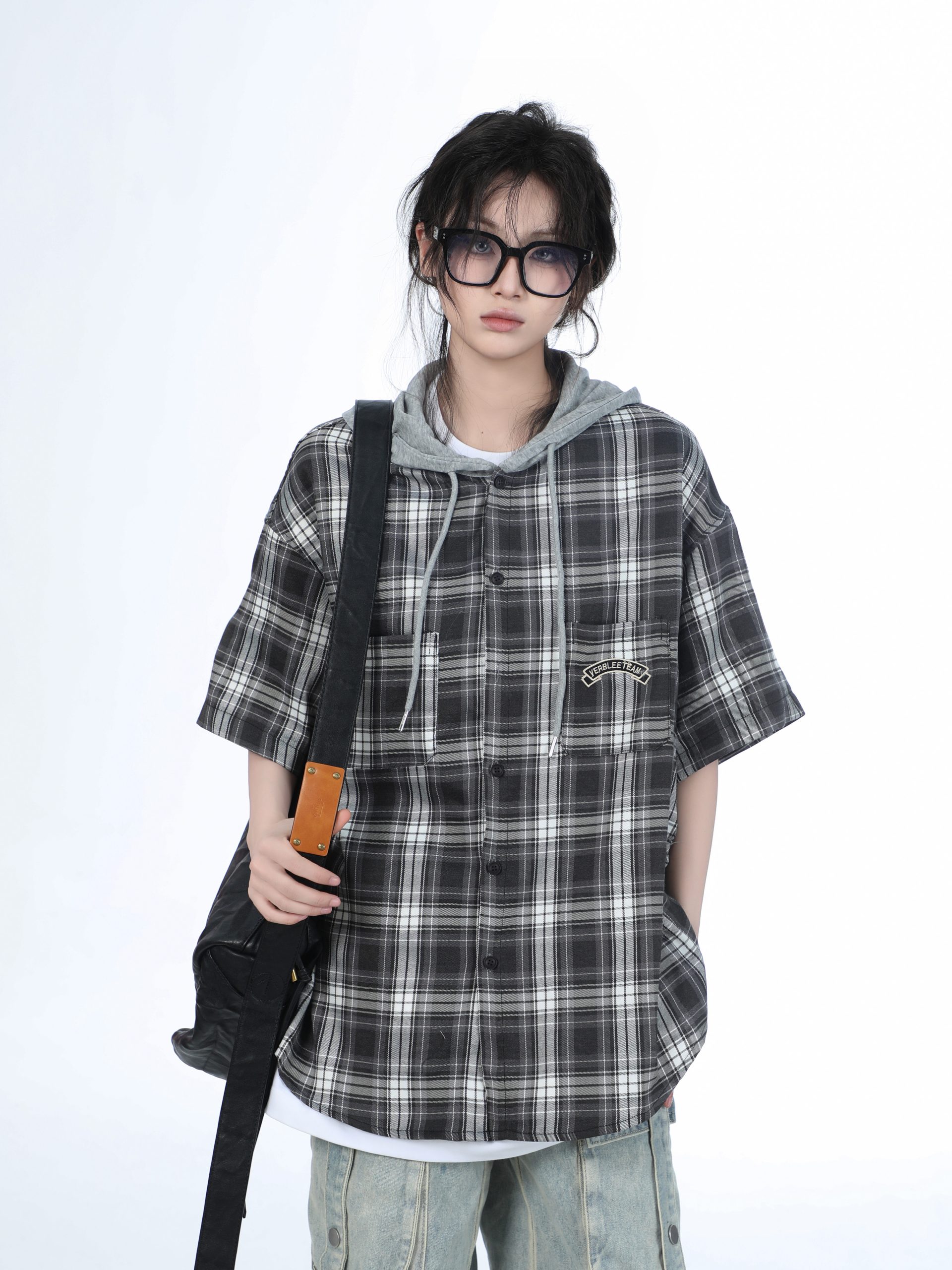Summer Loose Plaid Hooded Short-Sleeve Shirt for Women - Casual Chic Style Summer Loose Plaid Hooded Short-Sleeve Shirt for Women - Casual Chic Style