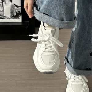 Summer Mesh Breathable Casual Old Daddy Shoes for Women - Lightweight White Sneakers for 2025 Y2K Style