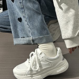 Summer Mesh Breathable Casual Old Daddy Shoes for Women - Lightweight White Sneakers for 2025 Y2K Style