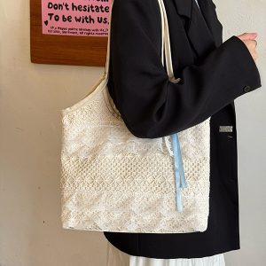 Summer Mesh Lace Tote Bag for Women - Large Capacity Leisure Commuting Shoulder Bag - Trendy 2025 Style