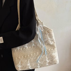 Summer Mesh Lace Tote Bag for Women - Large Capacity Leisure Commuting Shoulder Bag - Trendy 2025 Style