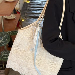 Summer Mesh Lace Tote Bag for Women - Large Capacity Leisure Commuting Shoulder Bag - Trendy 2025 Style