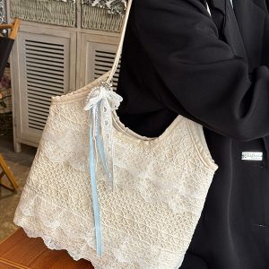Summer Mesh Lace Tote Bag for Women - Large Capacity Leisure Commuting Shoulder Bag - Trendy 2025 Style