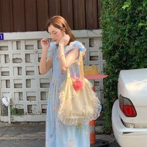 Summer of Cicadas Chinese Style Embroidered Button Short Sleeve Dress for Women - Vintage Short Flutter Sleeve Skirt