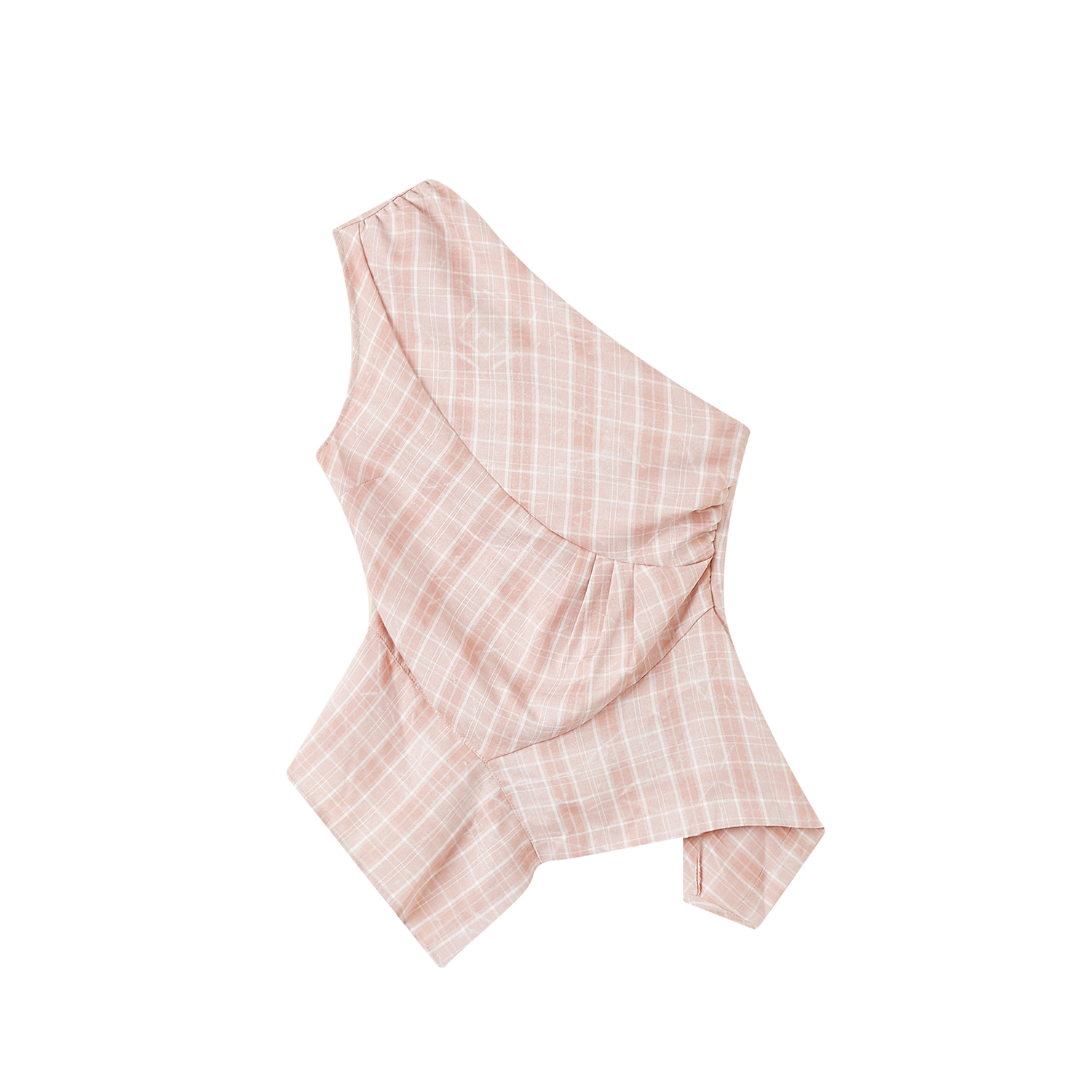 Summer Off-Shoulder Blue Checkered Vest with Irregular Ruffles - Women's Hong Kong Style Sleeveless Top Summer Off-Shoulder Blue Checkered Vest with Irregular Ruffles - Women's Hong Kong Style Sleeveless Top