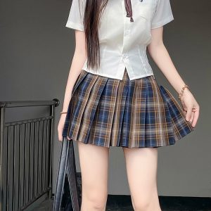 Summer Plaid Pleated Skirt for Women - Chuan Tea JK Uniform Short Skirt, Cute Pudding Bear Design, School Style Fashion