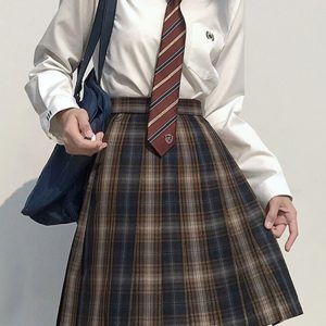 Summer Plaid Pleated Skirt for Women - Chuan Tea JK Uniform Short Skirt, Cute Pudding Bear Design, School Style Fashion