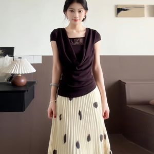 Summer Polka Dot A-Line Skirt for Women, Pleated Design, Casual Versatile, Slimming Half-Length Fashion