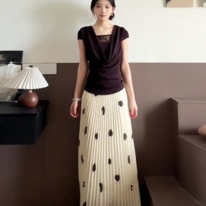 Summer Polka Dot A-Line Skirt for Women, Pleated Design, Casual Versatile, Slimming Half-Length Fashion