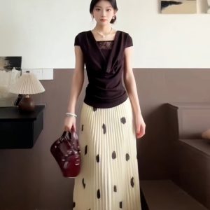 Summer Polka Dot A-Line Skirt for Women, Pleated Design, Casual Versatile, Slimming Half-Length Fashion