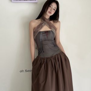 Summer Printed Patchwork Multi-Wear Long Strapless Dress for Versatile Style - Perfect for 90s and Y2K Fashion