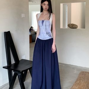 Summer Printed Patchwork Multi-Wear Long Strapless Dress for Versatile Style - Perfect for 90s and Y2K Fashion