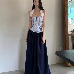 Summer Printed Patchwork Multi-Wear Long Strapless Dress for Versatile Style - Perfect for 90s and Y2K Fashion