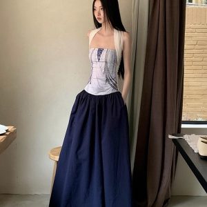 Summer Printed Patchwork Multi-Wear Long Strapless Dress for Versatile Style - Perfect for 90s and Y2K Fashion