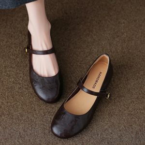 Summer Red Flat Hidden Height Mary Jane Shoes for Women, Small Lambskin, Shallow Mouth, Large Size 41-42, Trendy Summer Footwear