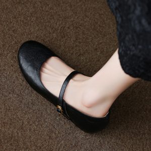 Summer Red Flat Hidden Height Mary Jane Shoes for Women, Small Lambskin, Shallow Mouth, Large Size 41-42, Trendy Summer Footwear