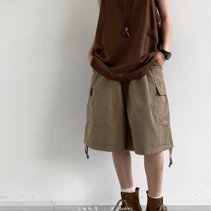 Summer Retro Khaki Cargo Shorts for Men and Women - Oversized Loose Multi-Pocket Straight Five-Point Pants