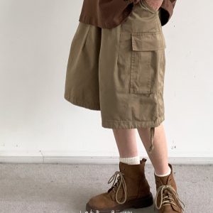 Summer Retro Khaki Cargo Shorts for Men and Women - Oversized Loose Multi-Pocket Straight Five-Point Pants