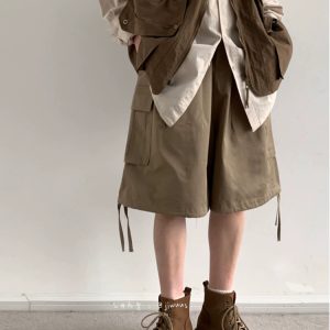 Summer Retro Khaki Cargo Shorts for Men and Women - Oversized Loose Multi-Pocket Straight Five-Point Pants