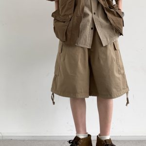 Summer Retro Khaki Cargo Shorts for Men and Women - Oversized Loose Multi-Pocket Straight Five-Point Pants