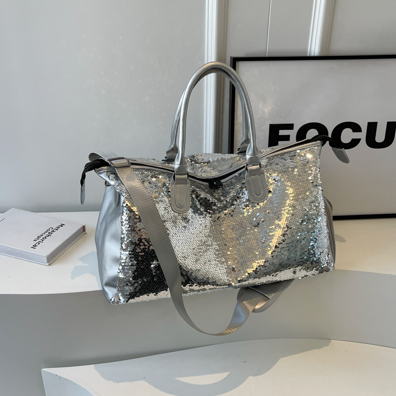 Summer Sequined Tote Bag for Women, Lightweight Large-Capacity Travel & Gym Bag, Stylish Short Trip Luggage