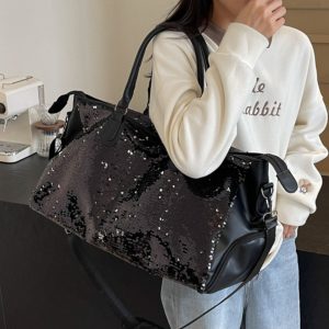 Summer Sequined Tote Bag for Women, Lightweight Large-Capacity Travel & Gym Bag, Stylish Short Trip Luggage