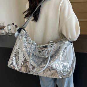 Summer Sequined Tote Bag for Women, Lightweight Large-Capacity Travel & Gym Bag, Stylish Short Trip Luggage