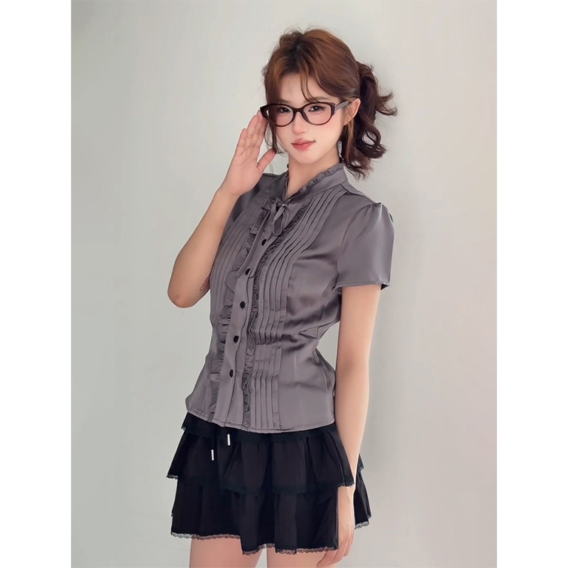 Summer Short-Sleeved Shirt for Women, Slimming College Style Top, Trendy Casual Jacket, High-Intelligence Fashion