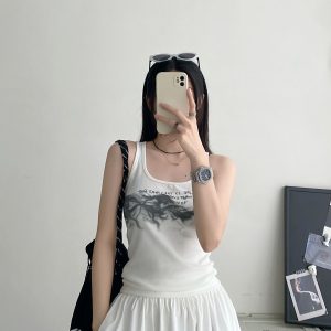 Summer Sleeveless Tank Top for Women - Blurred Sun Grapefruit Smoke Print, 2025 Trendy Inner Wear, Perfect for Layering