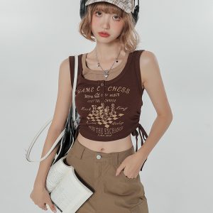 Summer Slim Fit Camisole T-Shirt - American Sweet Cool Style Sleeveless Fake Two-Piece Top for Women
