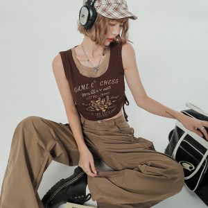 Summer Slim Fit Camisole T-Shirt - American Sweet Cool Style Sleeveless Fake Two-Piece Top for Women