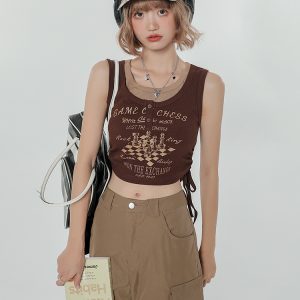 Summer Slim Fit Camisole T-Shirt - American Sweet Cool Style Sleeveless Fake Two-Piece Top for Women