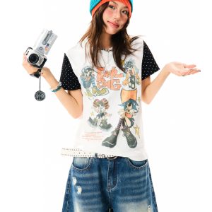Summer Slim Fit Graffiti T-Shirt for Women - American Rebel Girl Design, Short Sleeve, Casual Street Style Top