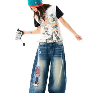 Summer Slim Fit Graffiti T-Shirt for Women - American Rebel Girl Design, Short Sleeve, Casual Street Style Top