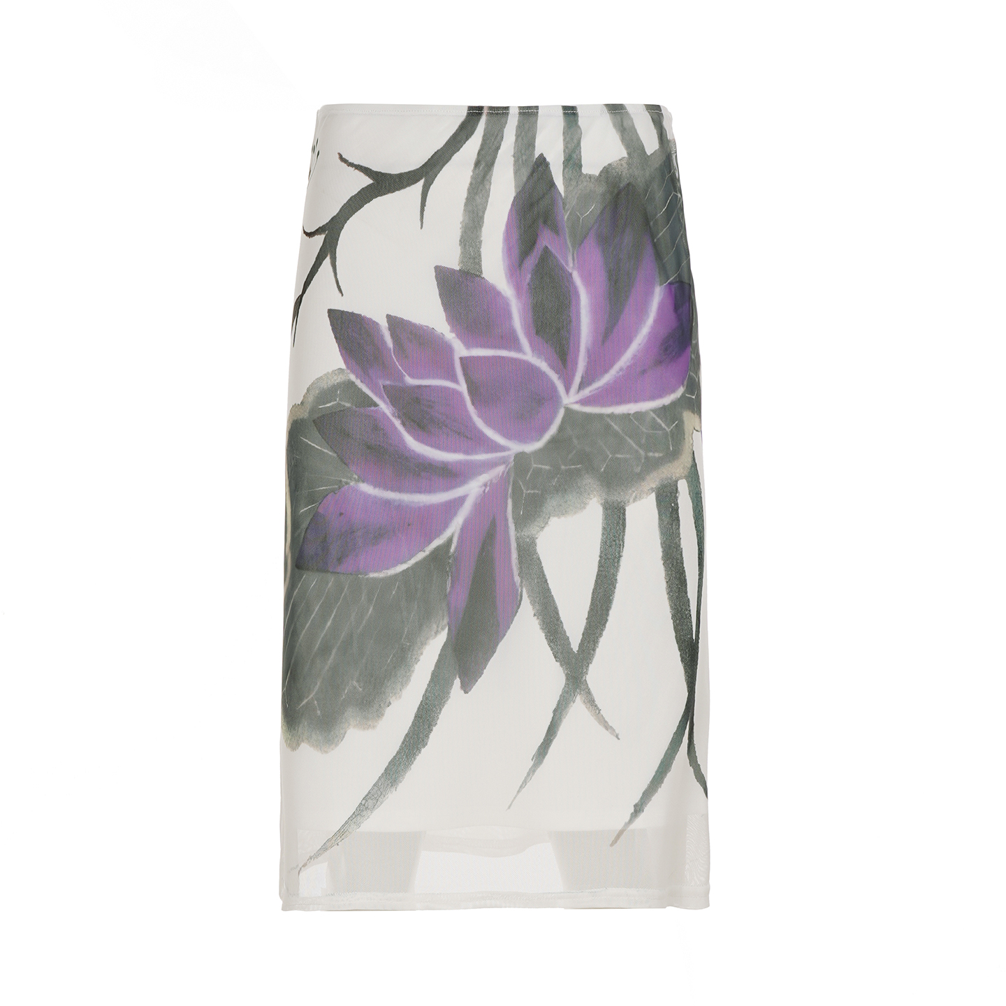 Summer Solstice Lotus Pond Bodycon Skirt - Women's Low-Waist Straight Skirt in Chinese Ink Print for Vacation Style