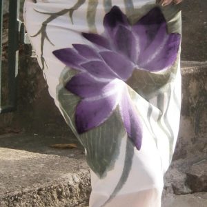 Summer Solstice Lotus Pond Bodycon Skirt - Women's Low-Waist Straight Skirt in Chinese Ink Print for Vacation Style