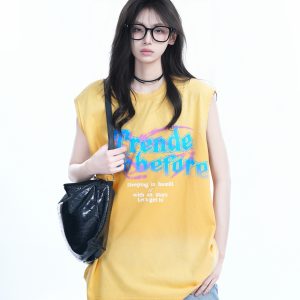 Summer Tie-Dye Gradient Sleeveless T-Shirt for Women, Loose Fit with Shoulder Straps, Trendy Casual Style