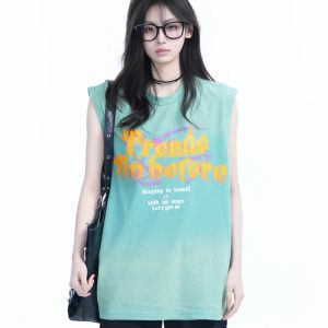 Summer Tie-Dye Gradient Sleeveless T-Shirt for Women, Loose Fit with Shoulder Straps, Trendy Casual Style