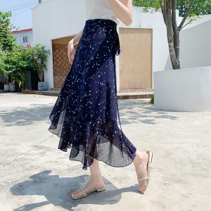 Summer Tie-Up Ruffled One-Piece Beach Skirt for Women, Irregular Fishtail Floral Skirt, TikTok Fairy Style