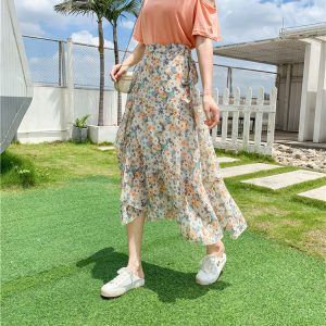 Summer Tie-Up Ruffled One-Piece Beach Skirt for Women, Irregular Fishtail Floral Skirt, TikTok Fairy Style