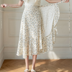 Summer Tie-Up Ruffled One-Piece Beach Skirt for Women, Irregular Fishtail Floral Skirt, TikTok Fairy Style