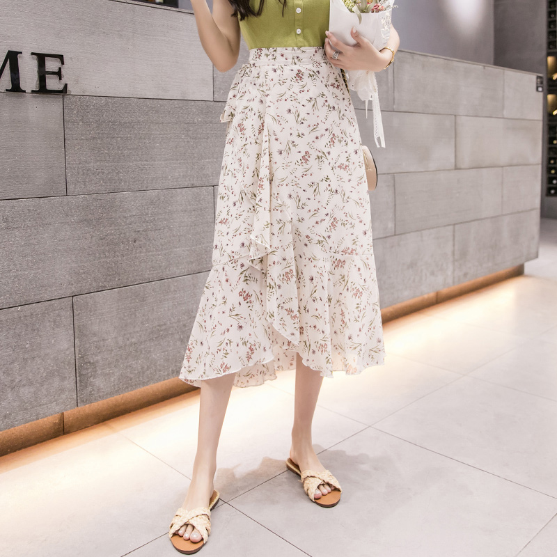 Summer Tie-Up Ruffled One-Piece Beach Skirt for Women, Irregular Fishtail Floral Skirt, TikTok Fairy Style