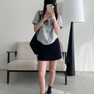 Summer Urban Island Sun Grapefruit Printed T-Shirt - Korean Style Round Neck Short Sleeve Slim Fit Top for Cool Comfort