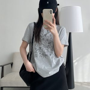 Summer Urban Island Sun Grapefruit Printed T-Shirt - Korean Style Round Neck Short Sleeve Slim Fit Top for Cool Comfort