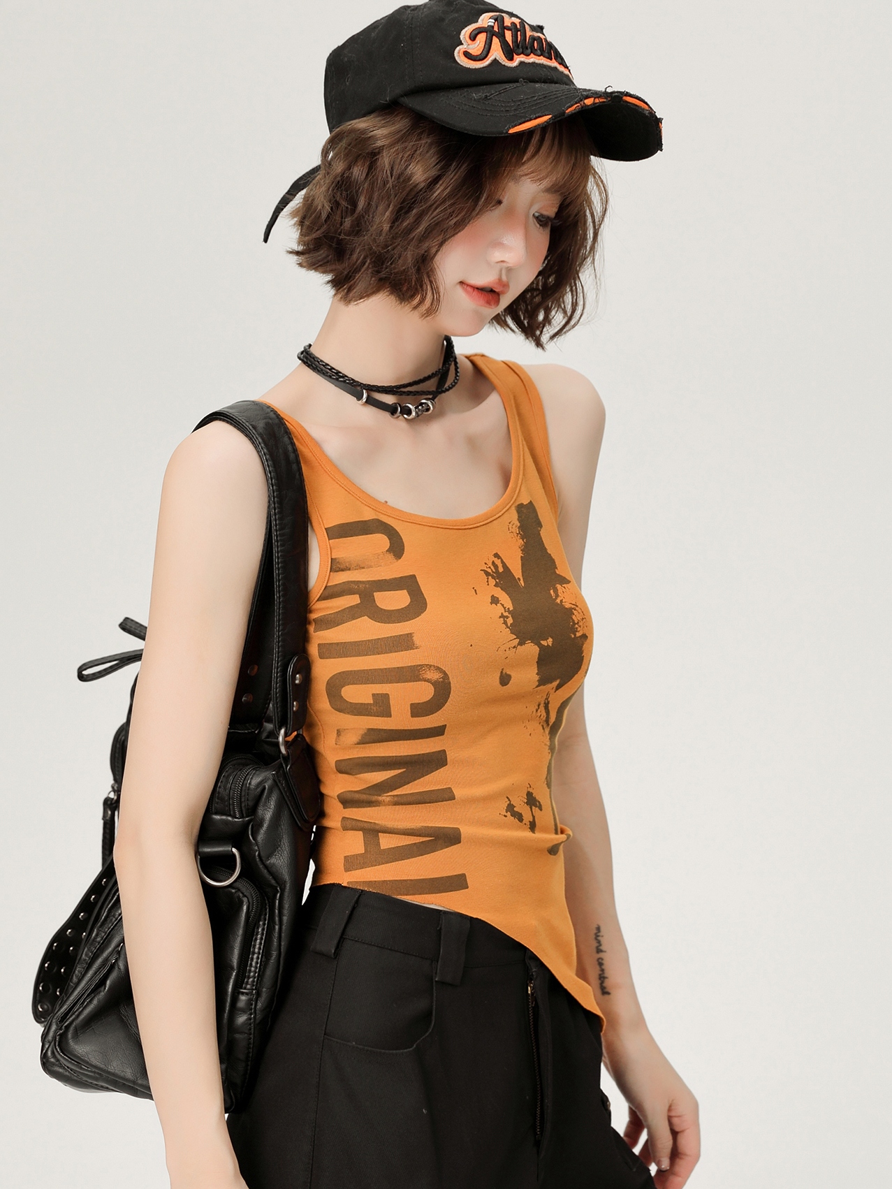 Summer Vintage Asymmetrical Slim-Fit Tank Top for Women - American Style Spicy Girl Print, Cute and Trendy Fashion Summer Vintage Asymmetrical Slim-Fit Tank Top for Women - American Style Spicy Girl Print, Cute and Trendy Fashion